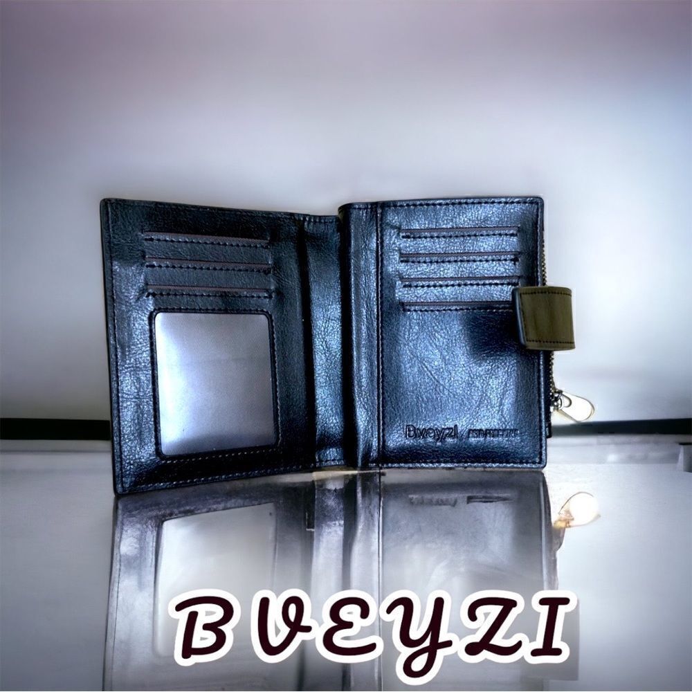 Bveyzi l Black Leather l Folding Wallet l New